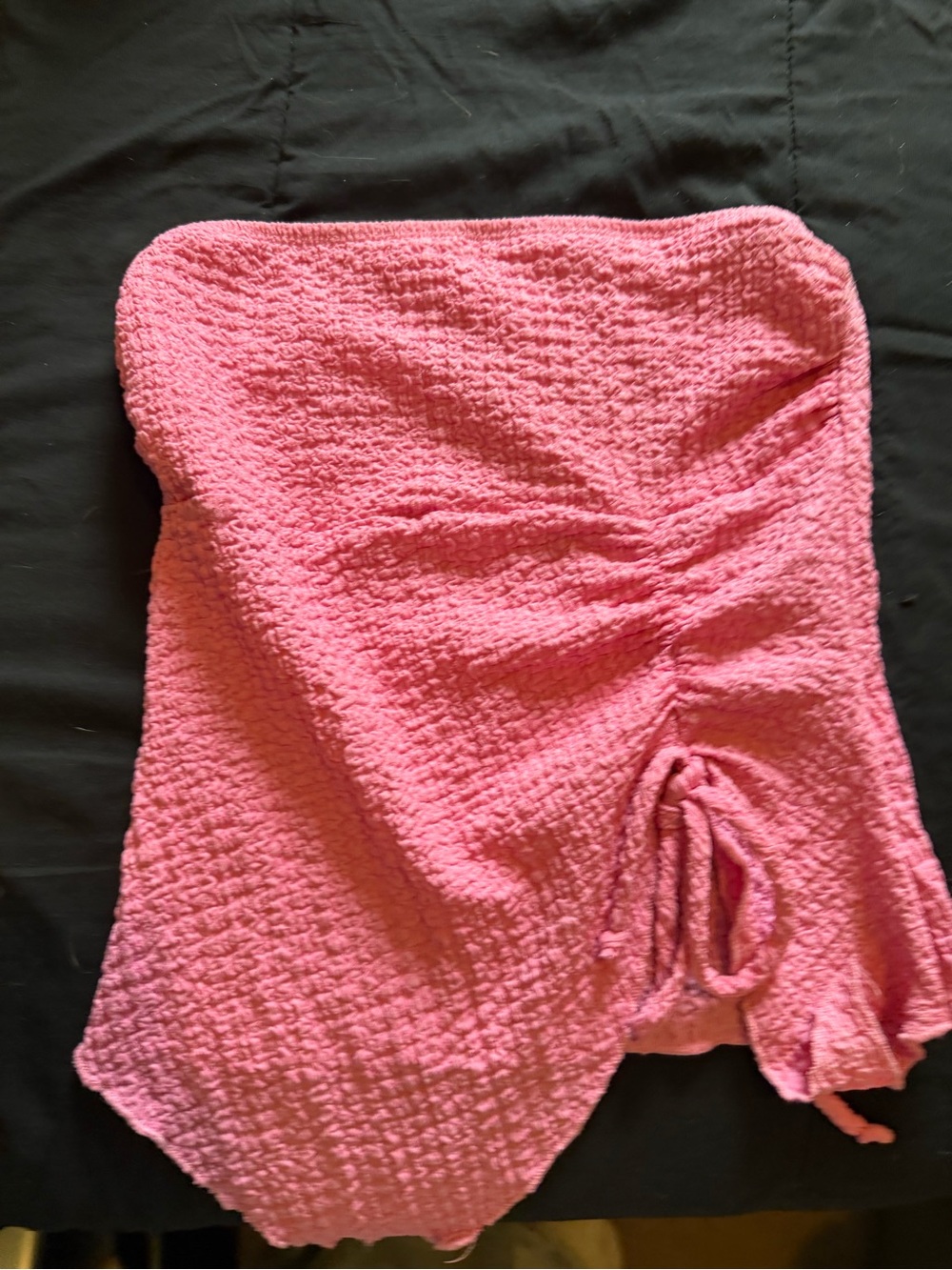 See You Monday Pink Textured Strapless Crop Top